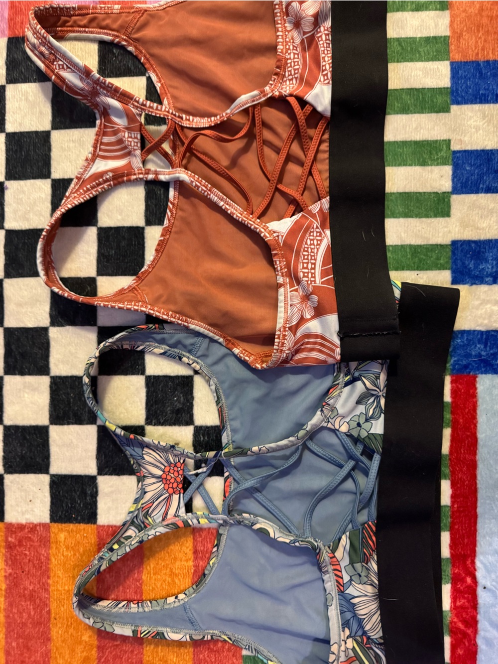 Victoria's Secret Floral Strappy Sports Bras - Rust & Blue